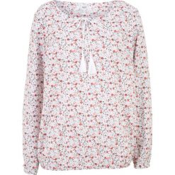 Bluzka bawełniana z długim rękawem bonprix biały w kwiaty. Białe bluzki longsleeves bonprix, w kwiaty, z bawełny. Za 49,99 zł.