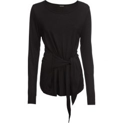 Shirt z paskiem w talii bonprix czarny. Czarne koszulki damskie bonprix, na co dzień, bez wzorów, z okrągłym kołnierzem, bez rękawów. Za 37,99 zł.