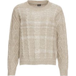 Sweter dzianinowy bonprix beżowy melanż. Brązowe swetry damskie bonprix, bez wzorów, z dzianiny, eleganckie, bez rękawów, bez kaptura. Za 99,99 zł.