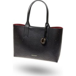 TOREBKA Emporio Armani. Czarne torebki worki damskie Emporio Armani, w paski, ze skóry ekologicznej, z aplikacjami. Za 587,30 zł.