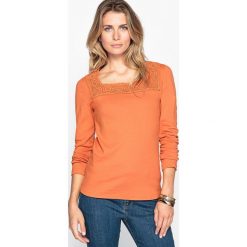 T-shirty damskie: Gładki t-shirt z okrągłym dekoltem i długim rękawem