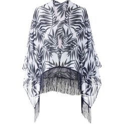 Poncho z frędzlami bonprix ciemnoniebiesko-biały z nadrukiem. Niebieskie żakiety damskie bonprix, z nadrukiem. Za 89,99 zł.