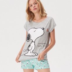 Piżama dwuczęściowa Snoopy - Jasny szary. Szare piżamy damskie Sinsay, s, bez wzorów, bez rękawów. W wyprzedaży za 29,99 zł.