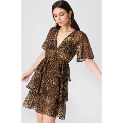 Sukienki: NA-KD Boho Sukienka z trójwarstwową falbanką – Brown,Multicolor