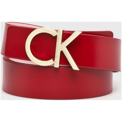 Calvin Klein - Pasek skórzany. Czerwone paski damskie Calvin Klein, w paski, z materiału. Za 269,90 zł.