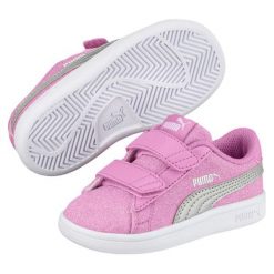 Puma Tenisówki Dziewczęce Smash v2 Glitz Glam V Inf - Orchid - Silver 25. Szare buty sportowe dziewczęce marki Puma, w paski, z paskami. Za 185,00 zł.
