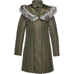 Płaszcz ze sztucznym futerkiem bonprix ciemnooliwkowy. Zielone płaszcze damskie bonprix. Za 239,99 zł.