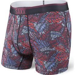 Męskie bokserki SAXX Quest Red Tropics. Czerwone bokserki męskie Saxx, bez wzorów, z dzianiny. Za 103,99 zł.