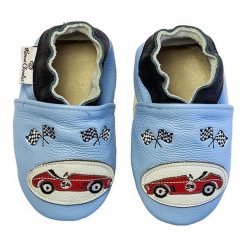 Buciki niemowlęce: Skórzane buty niemowlęce „Retro Race Car” w kolorze błękitnym