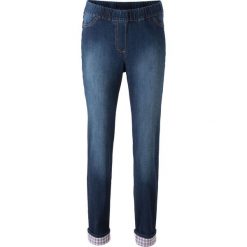 Jeansy damskie: Dżinsy ze stretchem i wstawką w kratę bonprix ciemny denim