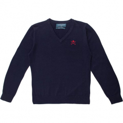 Sweter w kolorze granatowym. Niebieskie swetry chłopięce marki Polo Club Women & Kids, z haftami, z okrągłym kołnierzem. W wyprzedaży za 108,95 zł.