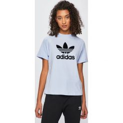 Adidas Originals - Top. Niebieskie topy damskie marki adidas Originals, z nadrukiem, z bawełny, z okrągłym kołnierzem. Za 149,90 zł.