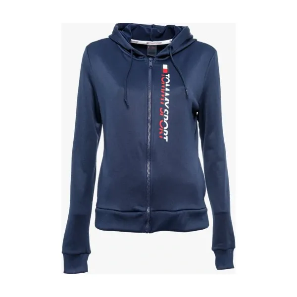 Tommy Sport Bluza Rozpinana Z Kapturem Zip Vertical Logo , granatowy, rozmiar S. Niebieskie bluzy sportowe damskie TOMMY HILFIGER, s, z aplikacjami, z elastanu, bez rękawów, z kapturem. W wyprzedaży za 319,99 zł.