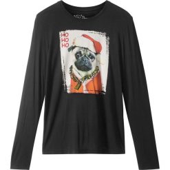 Shirt z długim rękawem i bożonarodzeniowym motywem bonprix czarny z nadrukiem. Czarne koszule chłopięce marki bonprix, z nadrukiem, bez kołnierzyka, z długim rękawem, długie. Za 19,99 zł.
