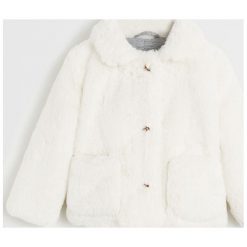 Mango Kids - Płaszcz dziecięcy Viola 80-104 cm. Białe kurtki dziewczęce Mango Kids, bez wzorów, z bawełny, bez kaptura. Za 139,90 zł.