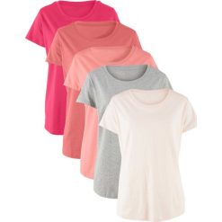 Długi shirt z okrągłym dekoltem (5 szt.), krótki rękaw bonprix kremowy jasnoróżowy + brzoskwiniowy + rabarbarowy + czerwień granatu + jasnoszary melan. Szare koszulki damskie marki bonprix, bez wzorów, z okrągłym kołnierzem, z długim rękawem. Za 89,95 zł.