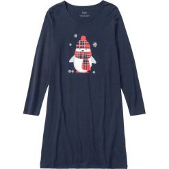 Koszula nocna bonprix ciemnoniebieski z nadrukiem. Niebieskie koszule nocne damskie bonprix, z nadrukiem, z materiału, z okrągłym kołnierzem, z długim rękawem. Za 37,99 zł.