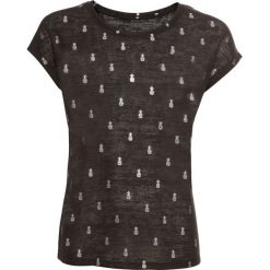 Shirt z foliowym nadrukiem bonprix czarny wzorzysty. Czarne koszulki damskie bonprix, z nadrukiem, z okrągłym kołnierzem, z krótkim rękawem. Za 49,99 zł.