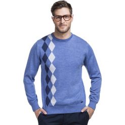 Sweter PIETRO SWN000073. Niebieskie swetry klasyczne męskie Giacomo Conti, m, w geometryczne wzory, z wełny. Za 259,00 zł.