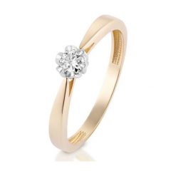 Piękny Pierścionek Złoty - złoto 585, Brylant 0,13ct. Żółte pierścionki damskie W.KRUK, z brylantem, złote. Za 2390,00 zł.