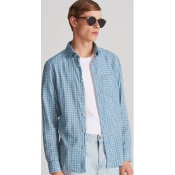 Koszula slim fit w kratę - Niebieski. Niebieskie koszule męskie Reserved, s, bez wzorów, bez kołnierzyka, bez rękawów. Za 99,99 zł.
