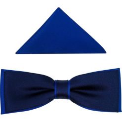 Granatowo-niebieska/kobaltowa muszka slim z poszetką B37. Niebieskie muszki męskie Modini Moda Męska, na co dzień, bez wzorów, z tkaniny, eleganckie. W wyprzedaży za 45,00 zł.
