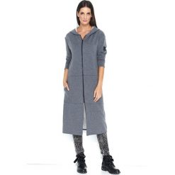 Grafitowa Długa Bluza z Kapturem Zapinana na Suwak. Szare bluzki damskie Molly.pl, s, bez wzorów, z bawełny, eleganckie, z kapturem, z długim rękawem. Za 148,90 zł.