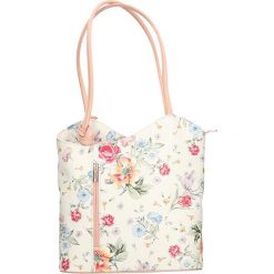 Torebki klasyczne damskie: Skórzana torebka w kolorze biało-jasnoróżowym – 27 x 30 x 9 cm