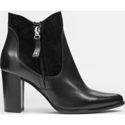 Czarne botki damskie. Czarne botki damskie marki Kazar, na jesień, ze skóry, eleganckie, na wysokim obcasie. Za 569,00 zł.