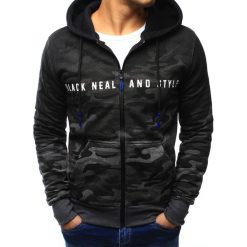 Bluzy męskie: Bluza męska camo rozpinana czarno-grafitowa z kapturem (bx3129)