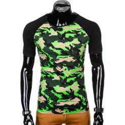 T-shirt męski z nadrukiem S1009 - zielony/moro. Zielone t-shirty męskie Ombre Clothing, s, z nadrukiem, bez kołnierzyka. Za 19,99 zł.