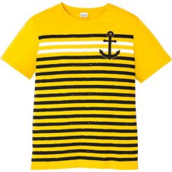 T-shirt Slim Fit bonprix żółty z nadrukiem. Żółte koszulki męskie bonprix, s, w paski, bez kołnierzyka, bez rękawów. Za 49,99 zł.