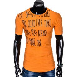 T-SHIRT MĘSKI Z NADRUKIEM S1001 - POMARAŃCZOWY. Brązowe t-shirty męskie z nadrukiem Ombre Clothing, m. Za 29,00 zł.