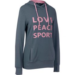 Lekka bluza z kapturem i nadrukiem bonprix nocny niebieski - jasnoróżowy z nadrukiem. Niebieskie bluzy damskie bonprix, z nadrukiem, z długim rękawem, długie, z kapturem. Za 99,99 zł.