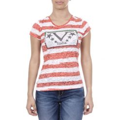 T-shirt w kolorze biało-czerwonym. Czerwone t-shirty damskie V Italia by Versace, xl, w paski, z bawełny, z okrągłym kołnierzem. W wyprzedaży za 239,95 zł.