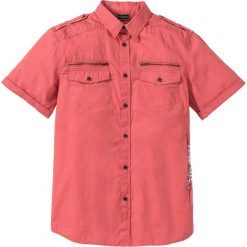 Koszula z krótkim rękawem Slim Fit bonprix koralowy. Różowe koszule męskie bonprix, m, bez wzorów, bez kołnierzyka, z krótkim rękawem. Za 37,99 zł.