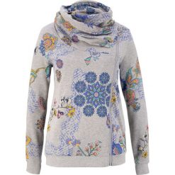 Bluza rozpinana z nadrukiem bonprix jasnoszary melanż z nadrukiem. Szare bluzy damskie bonprix, z nadrukiem, bez rękawów, bez kaptura. Za 109,99 zł.