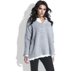 Szary Luźny Sweter z Dekoltem V. Szare swetry oversize damskie marki Molly.pl, s, z jeansu. Za 118,90 zł.