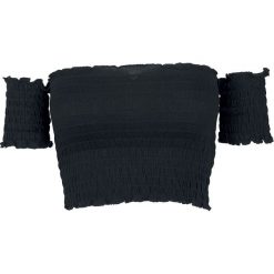 Bluzki, topy, tuniki: Urban Classics Ladies Cropped Cold Shoulder Smoke Top Koszulka damska czarny