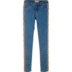 Dżinsy dziewczęce SKINNY bonprix niebieski "medium bleached". Niebieskie spodnie dziewczęce bonprix, bez wzorów, z elastanu, sportowe. Za 84,99 zł.