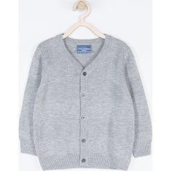 Sweter. Szare swetry chłopięce ELEGANT BABY BOY, bez wzorów, z bawełny, z klasycznym kołnierzykiem. Za 59,90 zł.