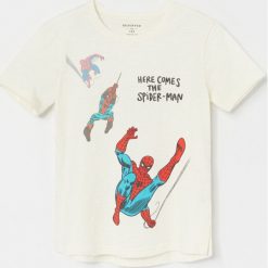 Bawełniany t-shirt ze Spider-Manem - Kremowy. Białe t-shirty męskie Reserved, bez wzorów, z bawełny, bez kołnierzyka. Za 35,99 zł.
