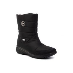 RIEKER Z7082-00A. Czarne kozaki damskie Rieker, ze skóry ekologicznej, bez obcasa, bez zapięcia. Za 309,99 zł.