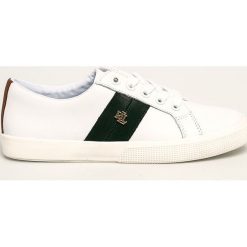 Lauren Ralph Lauren - Buty skórzane. Białe buty sportowe damskie Lauren Ralph Lauren, bez wzorów, ze skóry, sportowe. W wyprzedaży za 299,90 zł.