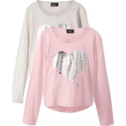 Shirt z długim rękawem (2 szt.) bonprix naturalny melanż + pastelowy jasnoróżowy. Białe bluzki dziewczęce marki bonprix, z nadrukiem, bez kołnierzyka, z długim rękawem, długie, bez kaptura. Za 55,98 zł.