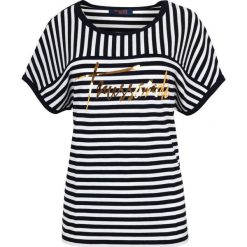 T-shirt Trussardi Jeans. Czarne t-shirty damskie s, bez wzorów, z jeansu, z włoskim kołnierzykiem. Za 299,00 zł.