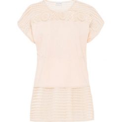 Shirt "nietoperz" z koronką bonprix beżowy. Różowe koszulki damskie bonprix, w koronkowe wzory, z koronki, bez kołnierzyka. Za 89,99 zł.