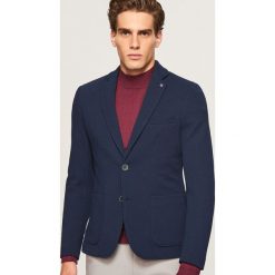 Marynarka z tkaniny strukturalnej slim fit - Niebieski. Niebieskie marynarki męskie marki Reserved, z tkaniny. Za 249,99 zł.