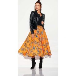 Zwiewna Midi Spódnica we Wzory Druk 8. Pomarańczowe spódniczki damskie Molly.pl, m, bez wzorów, eleganckie, midi. Za 178,90 zł.