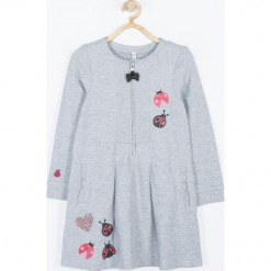 Sukienka. Szare sukienki dziewczęce marki LADY BUG, z aplikacjami, z długim rękawem, długie, maxi. Za 79,90 zł.